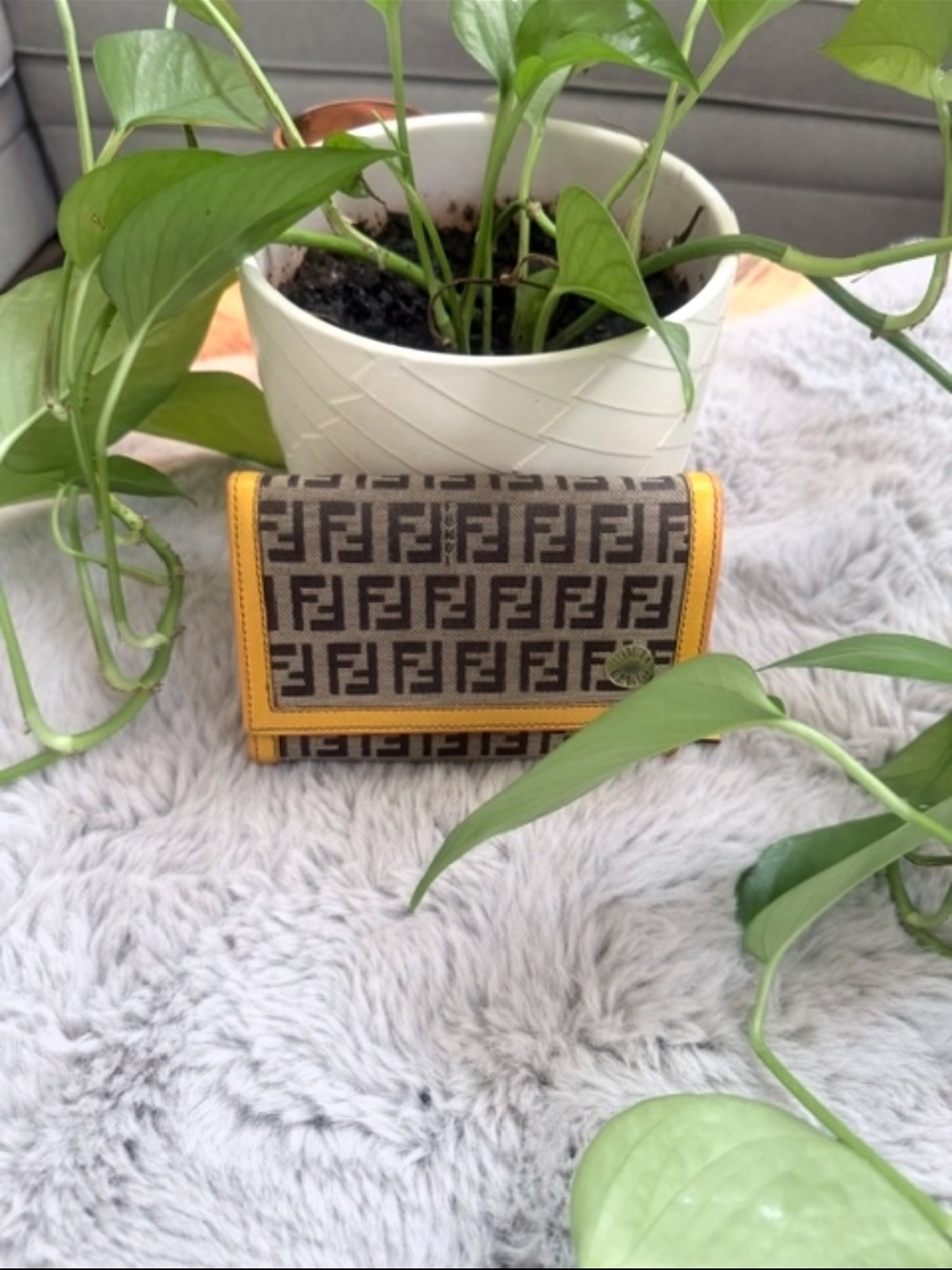 Vintage Fendi Zucca canvas and leather trifold wallet